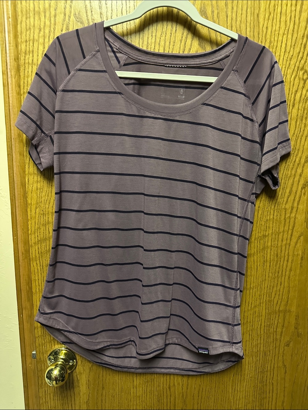 Patagonia Mauve Short-Sleeve Tee with Navy Stripes